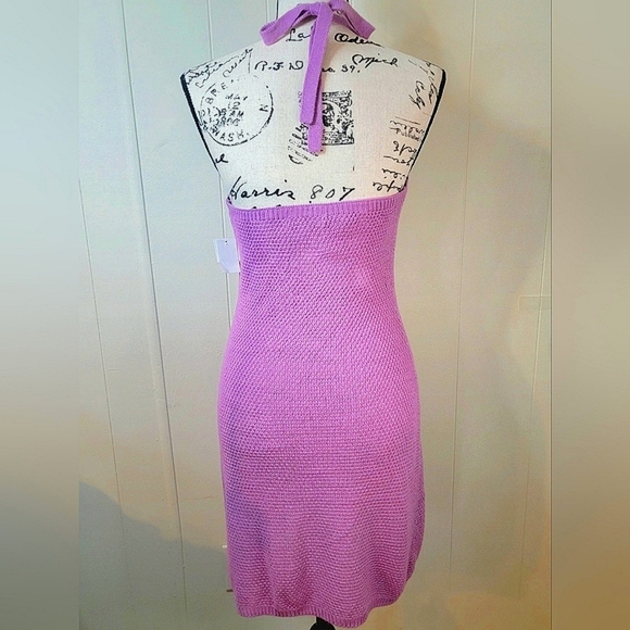 Ultra Flirt Medium Crochet Halter Mini Dress Purple NWT - Picture 3 of 11